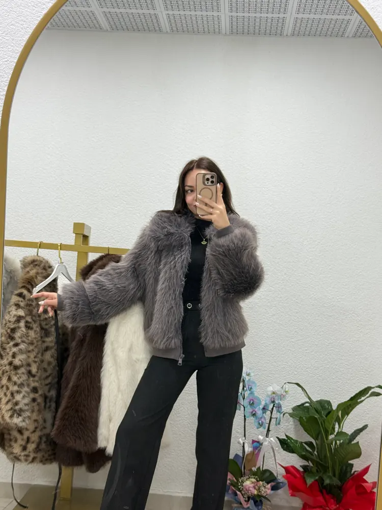 Bel lastikli fermuarlı trend Kürk Mont