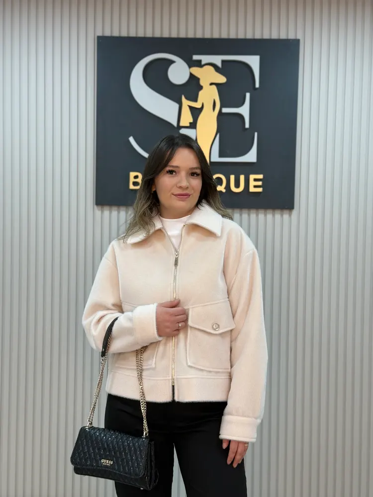 Beyaz tilki tüylü ceket